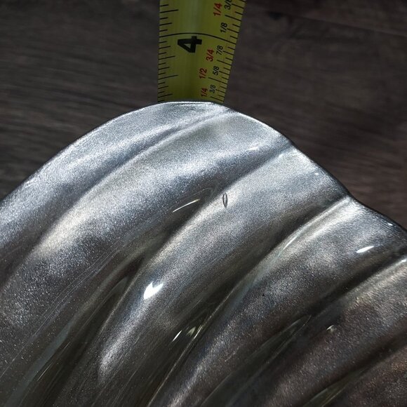 Bowl Akcam Gold Leaf Turkish Glass Holiday 13" x 12" x 3" Clear Silver Back - Picture 11 of 13